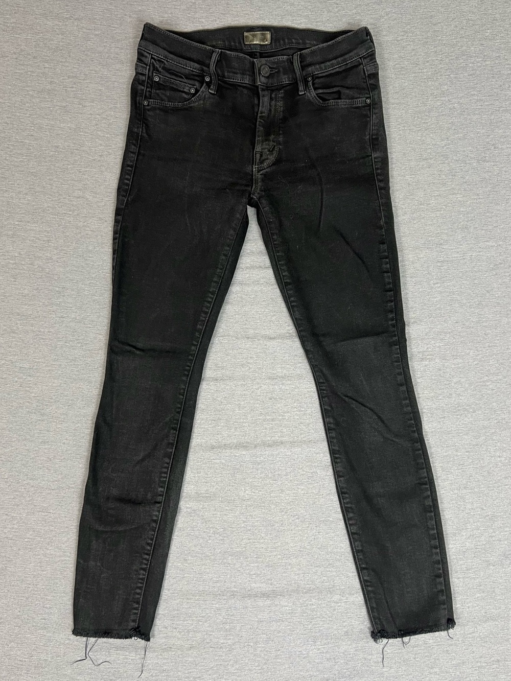 MOTHER Black Skinny Jeans with Raw Hem